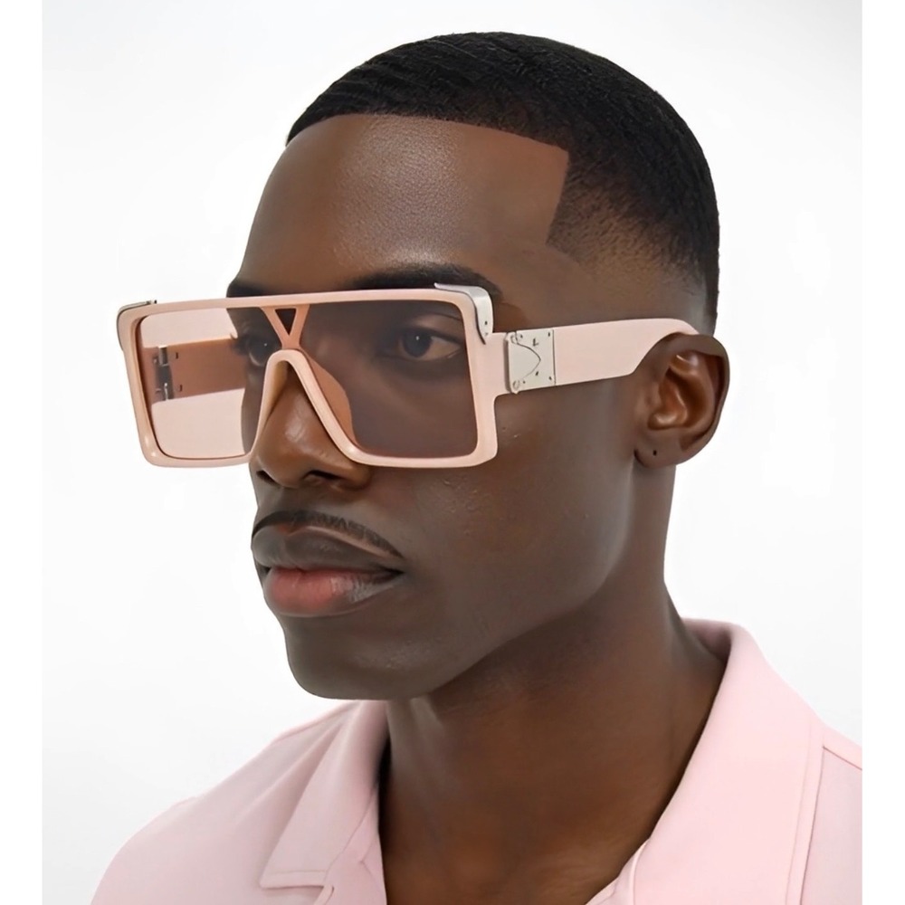 Mens Designer Sunglasses Peach Tinted Flat Top Gold Thick Frame‎ Hip Hop UV400